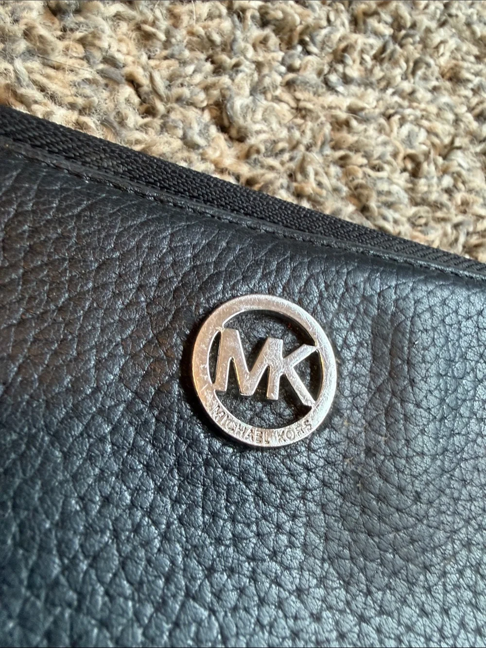 Michael Kors Dark Gray Pebbled Leather Wristlet with MK Emblem